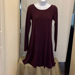 Express SzS Wine Longsleeve Zip Back Trapeze Dress